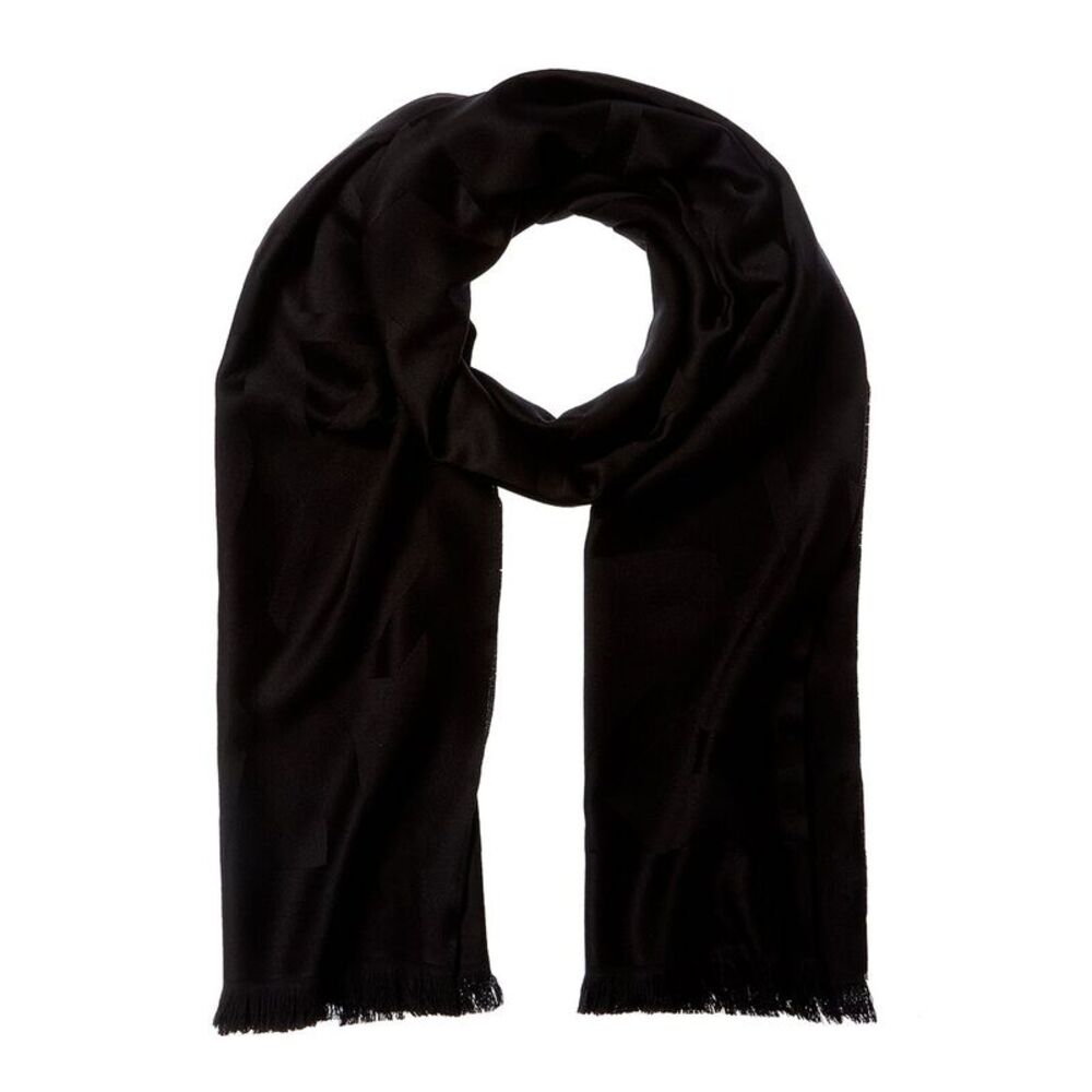 Saint Laurent Cassandre Jacquard Wool Scarf, Black